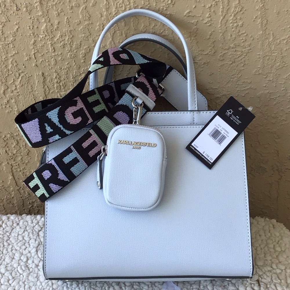 Karl Lagerfeld Pastel Blue Satchel with Logo Strap